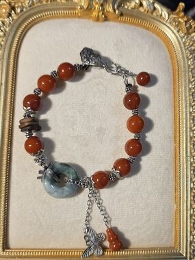 South Red Agate And Green Jade Donut Bracelet